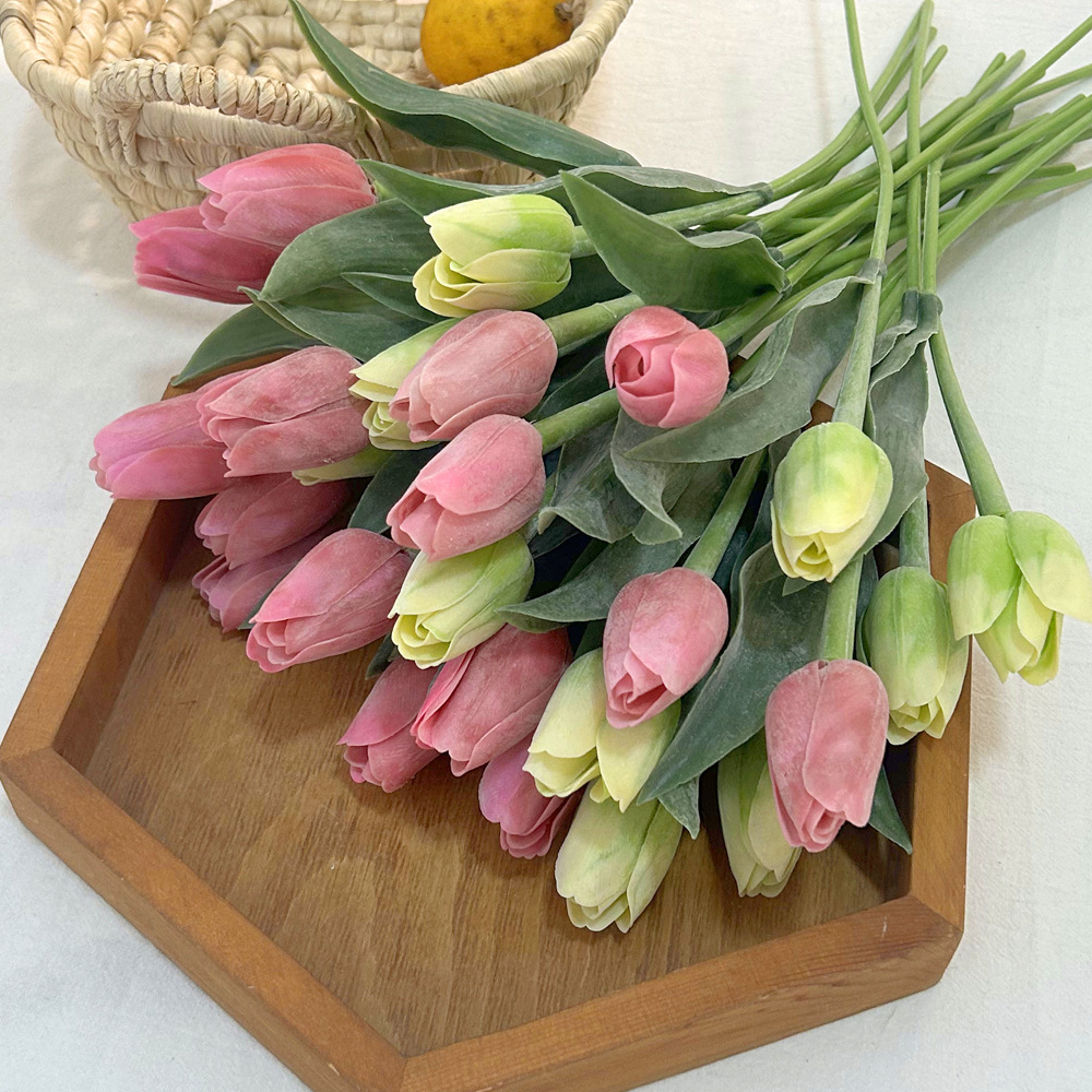 Simulated Mini Pe Plastic Tulip Fake Flower Cross-Border Foreign Trade Silk Flower Wedding Home Decoration Flower Manufacturer Wholesale