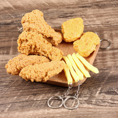 PVC シミュレーションフライドチキンレッグ、手羽先、フライドポテトモデル、DIY 食玩チキンポップコーン、グリルチキンナゲット、チキンレッグキーホルダーペンダント