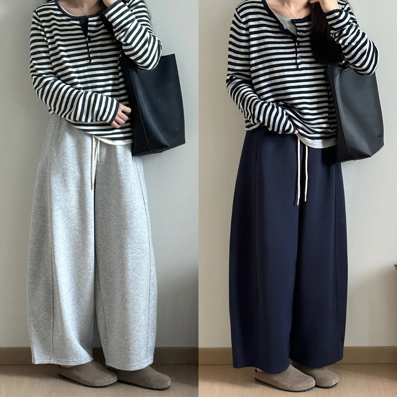 Casual Wide-Leg Granny Pants for Women, Autumn and Winter 2026 New Style, Petite Loose Fit, Sporty Casual Cropped Sweatpants Casual Wide-Leg Granny Pants for Women, Autumn and Winter 2026 New Style, Petite Loose Fit, Sporty Casual Cropped Sweatpants