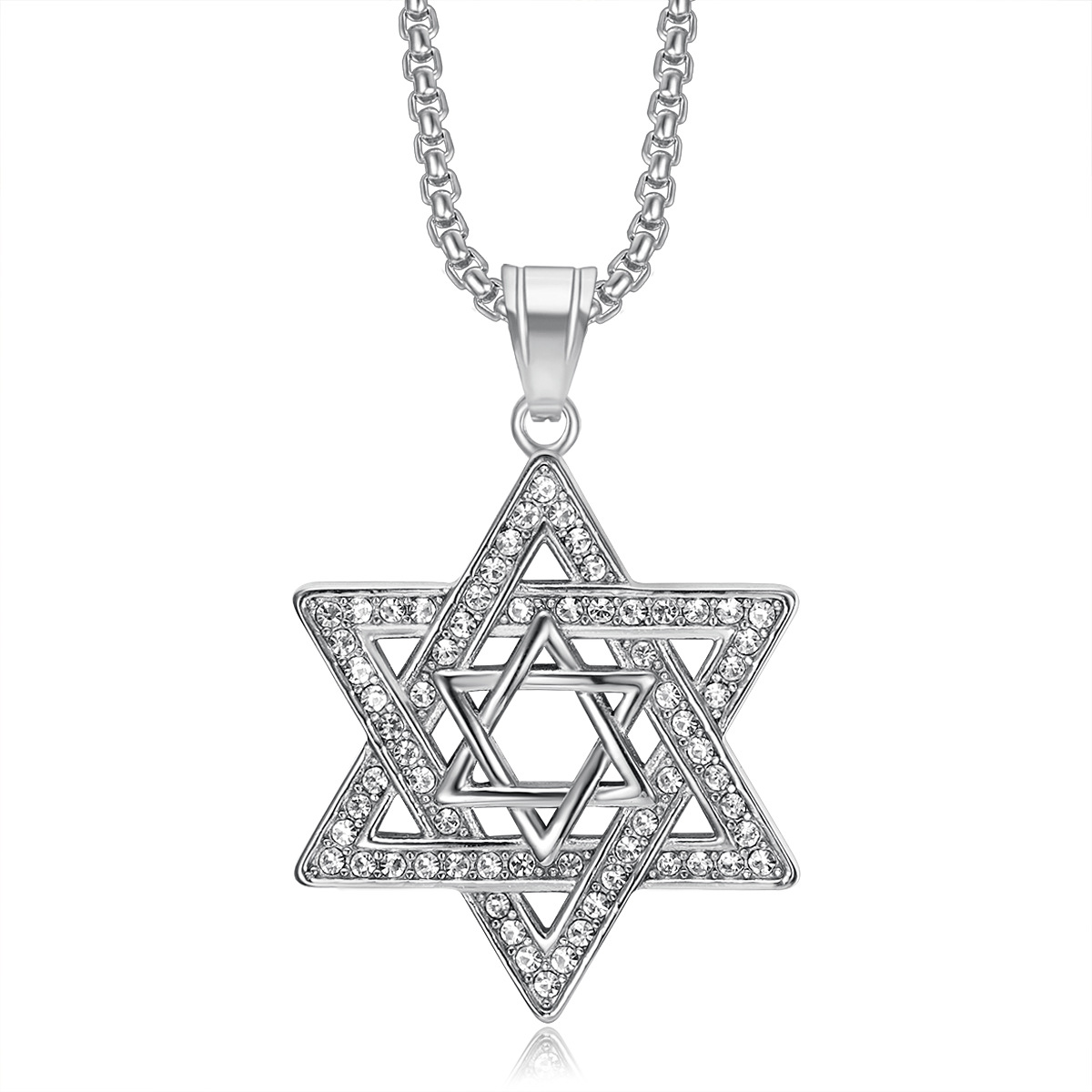 Party, Street Occasion Hip-Hop Hexagram Titanium Steel Plating Rhinestones 18K Gold Plated Men's