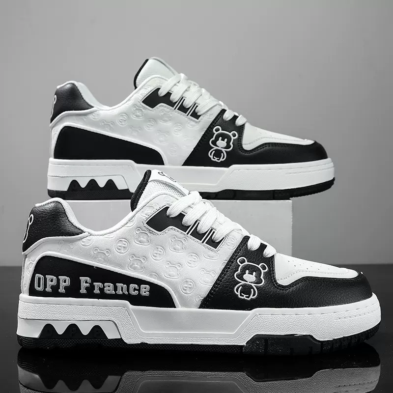 OPP暴力黑白熊猫专柜正品皮面男鞋轻奢时尚女鞋轻便百搭低帮板鞋