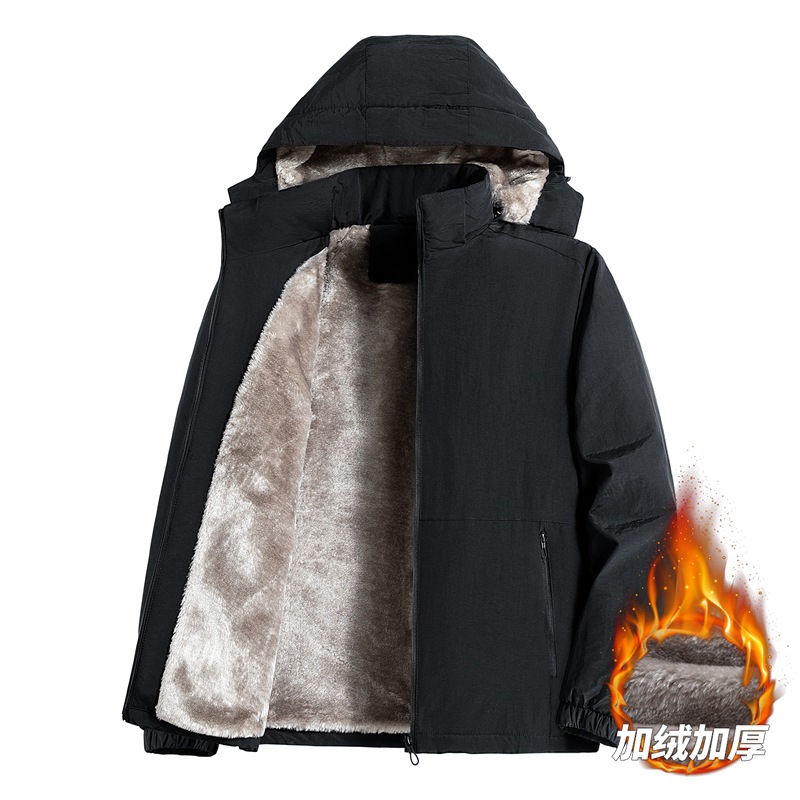 跨境棉衣男冬季新款加绒保暖外套青年商务休闲纯色百搭大码上衣