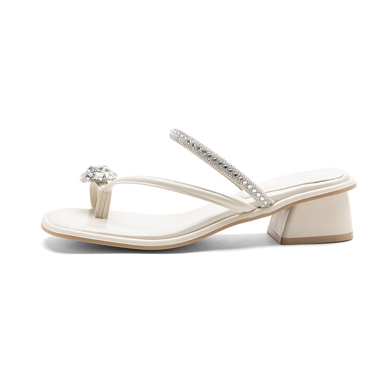 Augustion zapatillas de tacón grueso para mujer, verano, 2024, nuevo estilo francés, estilo de hadas, sandalias de una palabra