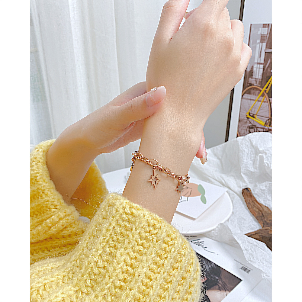 Fashion Double-layer Chain Hollow Firework Pattern Stainless Steel Bracelet display picture 3