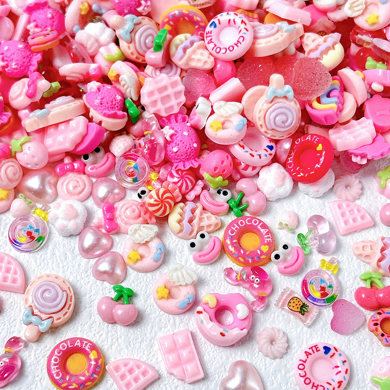 Pink Dessert Fruit Mixed Resin Accessories Wholesale Donut Strawberry Cherry Rainbow Nail Art DIY Pink Dessert Fruit Mixed Resin Accessories Wholesale Donut Strawberry Cherry Rainbow Nail Art DIY