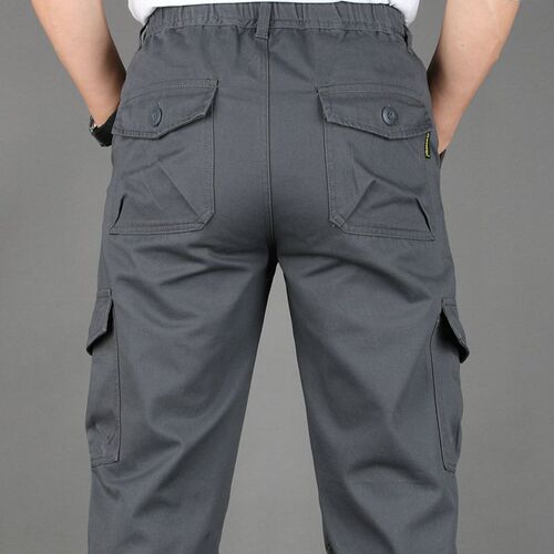 Spring and Autumn Multiple Pockets Outdoor Pure Cotton Work Pants for Men Streetwear Loose Straight Leg Large Size Work Long Pants Hiking Casual Pants