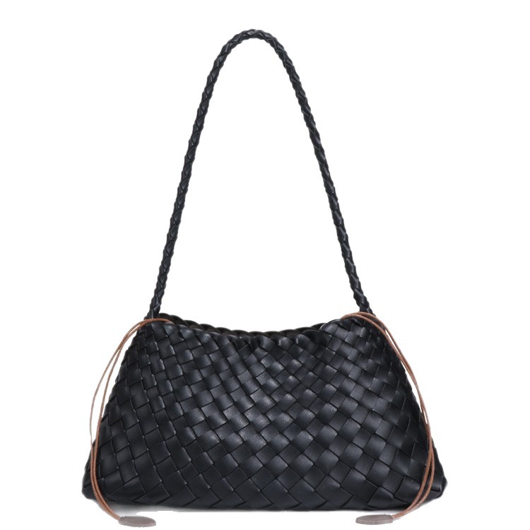 Túi tote da bò dệt sang trọng kiểu giỏ đựng rau, quai đeo nách, kích thước 32×7×17 cm — B1978. # màu nâu