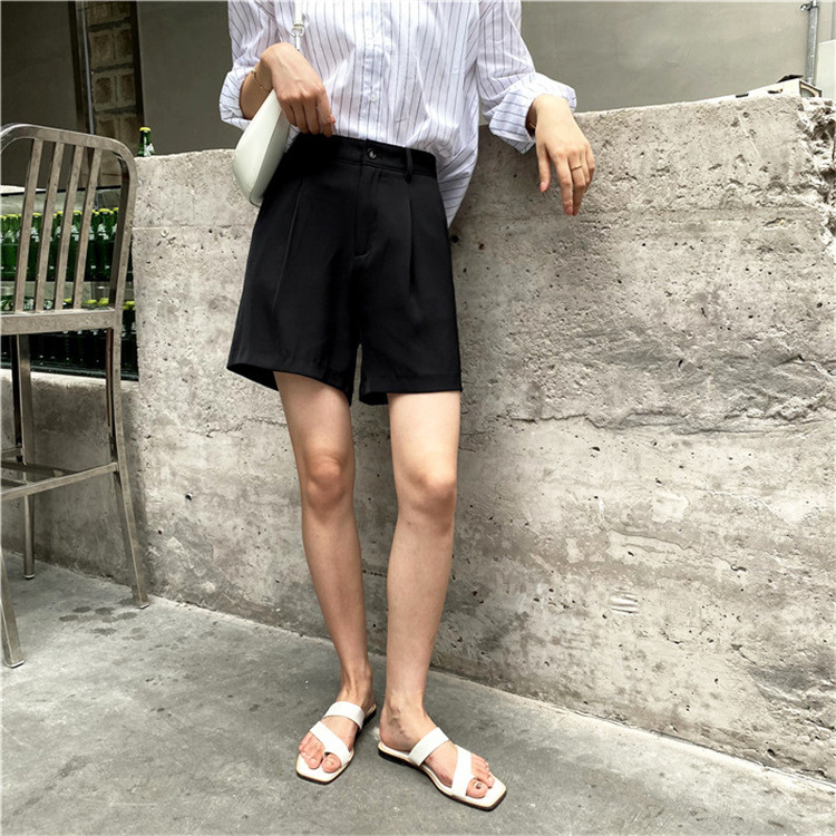 [No Return, No Exchange] Suit Shorts for Women, Summer Slippery Thin High-Waisted A-Line Large Size Five-Point Casual Versatile Hot Pants