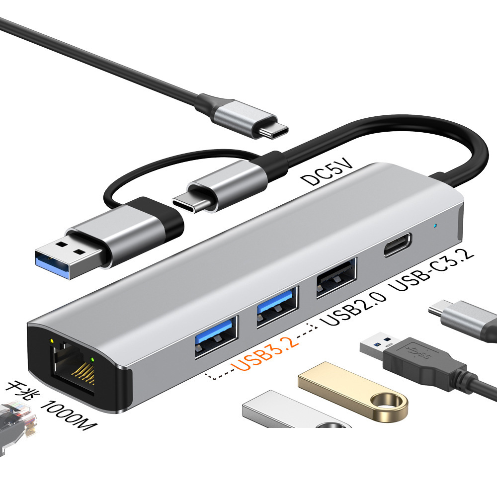 Nueva expansión de puerto de red Gigabit Dock cinco en uno de los HUB usb3.0 TYPE-C/USB-A expansión dos en uno
