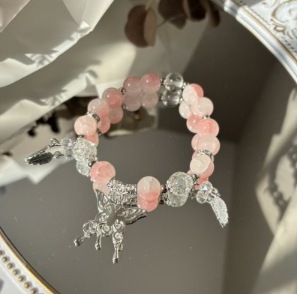 S076-Pulsera mariposa cuentas rosa#tamaño 833