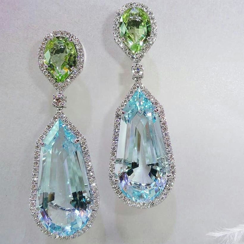 Fashion Sea Blue Zircon Geometric Copper Earrings Wholesale display picture 1