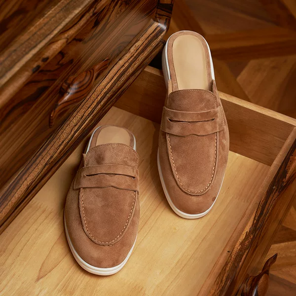 Frosted Sheepskin Half Slippers Men's Comfortable Casual Anti-Suede Half Slippers Leather Flat Half Slipper Loafers