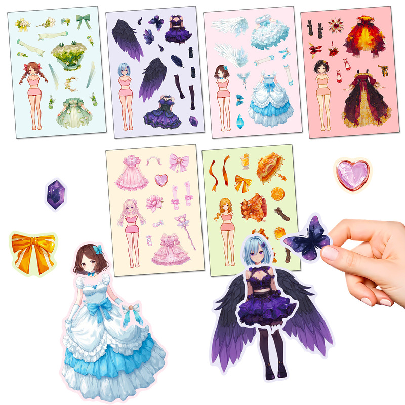 6 Pieces/Pack Cross-Border New Girls Dress-Up Puzzle Face-Changing Stickers Kidsren's Handmade Decompression Toys DIY Stickers Wholesale