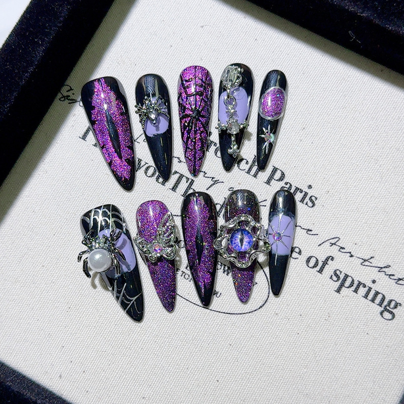 Cross-border Spice Girl Long Tip Wear Armor Electric Light Purple Star Silk Cat's Eye Spider Magic Purple Dark Punk White Cross-border Spice Girl Long Tip Wear Armor Electric Light Purple Star Silk Cat's Eye Spider Magic Purple Dark Punk White