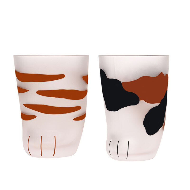 Pareja de celebridades en línea taza de garra de gato tiktok misma flor de cristal taza de té taza de jugo taza de leche taza de pie de gato esmerilado japonés