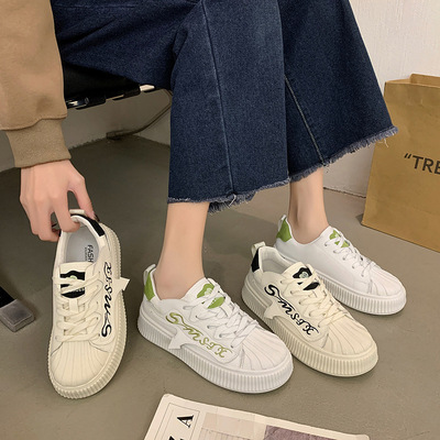 The thickness of the bottom White shoes Spring 2023 new pattern A small minority biscuit chic Frenum Versatile rubber skate shoes