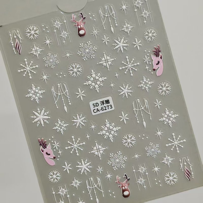 冬季圣诞雪花美甲贴纸5D浮雕立体白色镂空雪花指甲贴纸饰品 CA款|undefined