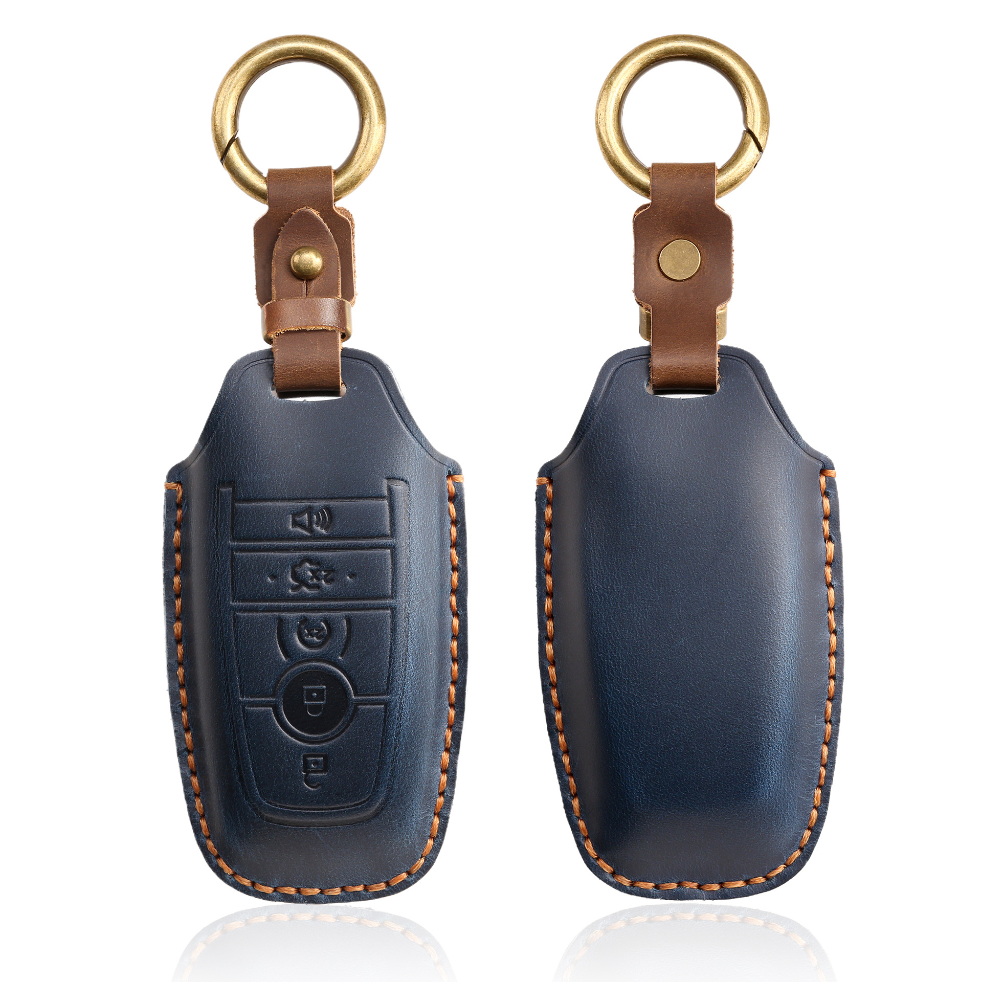 Retro Key Cover Suitable for Ford Focus Mondeo Cover Edge Leather Shell Pure Handmade Key Bag Buckle