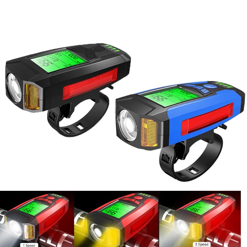 Bicycle Computer Headlight USB Charging with Horn Flashlight Strong Light Fog Light Night Riding Mountain Bike Headlight Computer