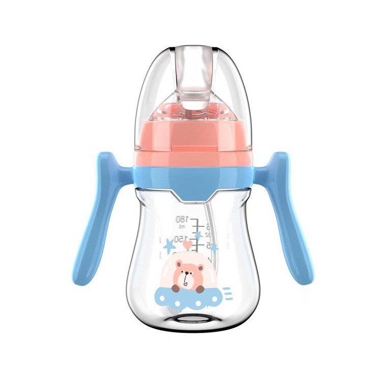 Chupete de un bocado en caja inglesa 180/240/280ml estilo simple con mango biberón PP con pajita