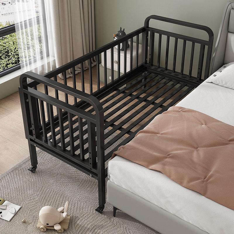 Iron Art Children's Bed, Splicing Bed, Movable Baby Crib, Baby Bed, Steel Frame Single Bed, Splicing Bed with Wheels