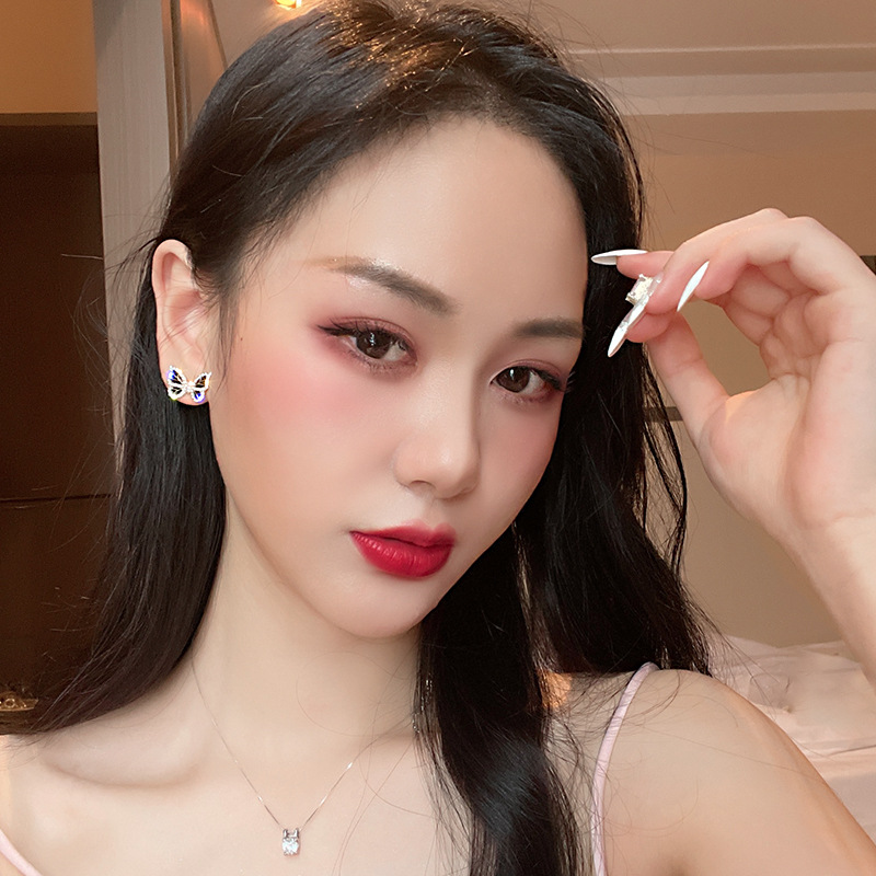 fashion black inlaid rhinestone butterfly stud earrings wholesale Nihaojewelry