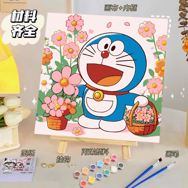 Pintura al óleo digital de bricolaje, dibujos animados para niños, pinturas para colorear hechas a mano, lindos puestos de animación curativos, comercio exterior transfronterizo