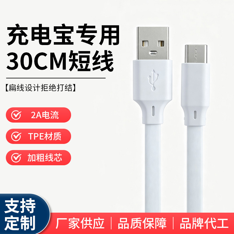 TPE面条线typec扁线30cmType-c充电线纯铜配机线定制2A快充