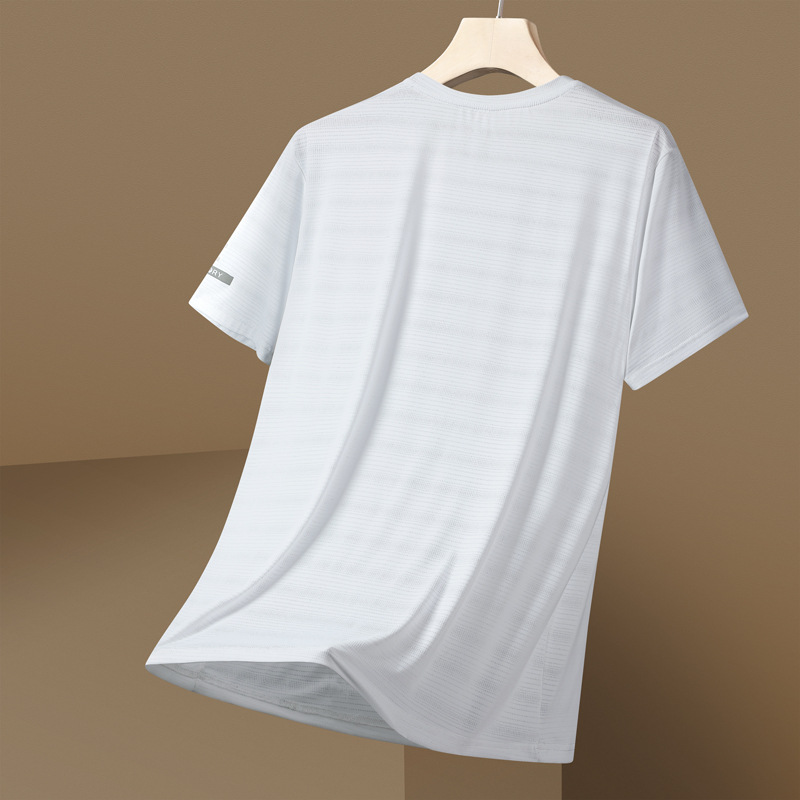 Hombre camiseta de mangas cortas hielo veloz secado superior de verano delgado cuello redondo transpirable deportes de gran tamaño hielo mangas cortas al por mayor