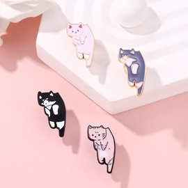 慵懒猫咪创意可爱动物吊着的小猫合金胸针衣服包包装饰品别针徽章