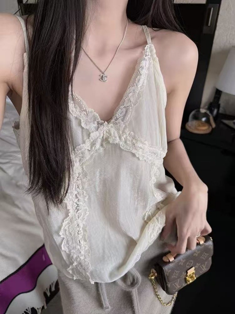 【Official Image Original Korean Velvet】Fashionable and sexy lace spliced camisole for women, summer sleeveless versatile top