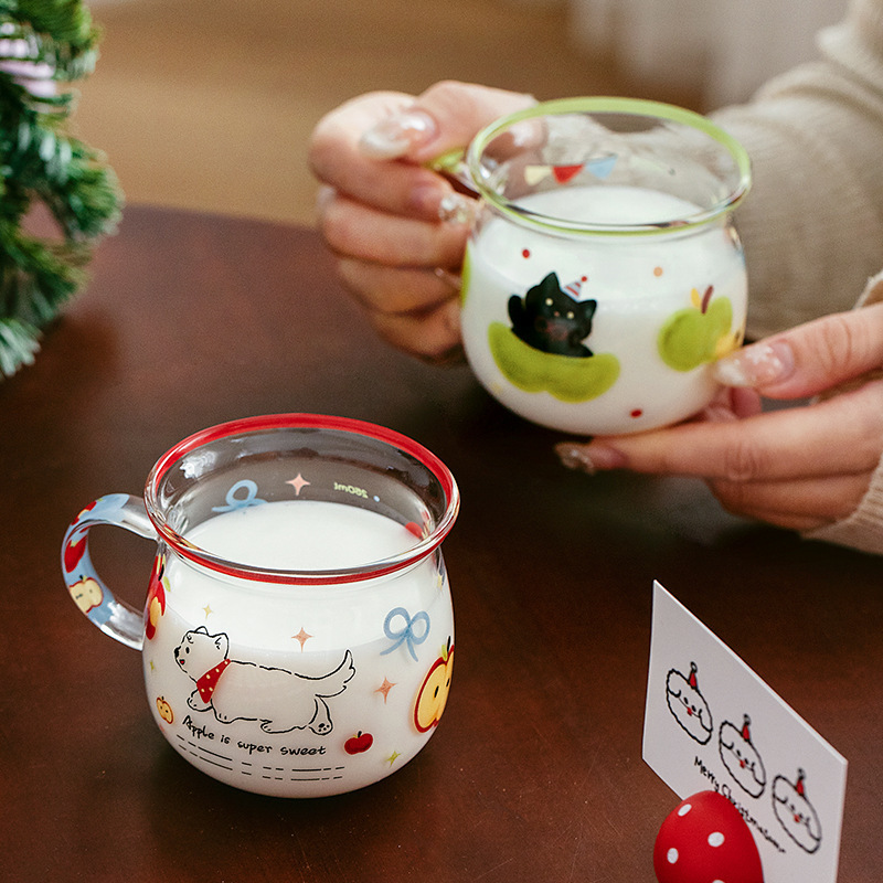 Chao Bai Original Milk Cup Cute Cat West Highland Apple Ice Drink Cup Household High Borosilicate Popular Ins Cup