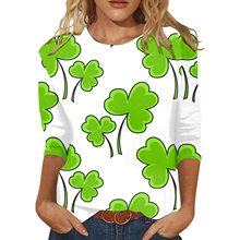2023跨境外贸爱尔兰圣帕特里克节T恤欧美3D幸运三叶草印花短袖上
