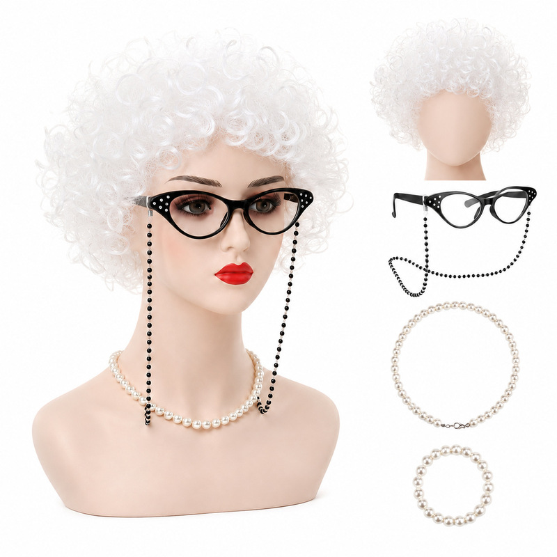 Children's and Elderly Wigs, Full Set of Grandma, Grandpa, and Old Lady Cosplay Costumes and Props for Kindergarten Performances Children's and Elderly Wigs, Full Set of Grandma, Grandpa, and Old Lady Cosplay Costumes and Props for Kindergarten Performances