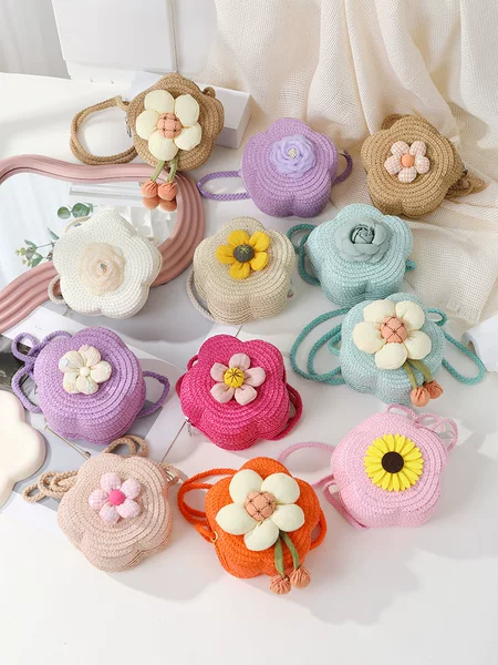 Cute Flower Summer Vacation Style Straw Bag 2025 New Straw Bag Woven Bag Crossbody Mini Coin Bag