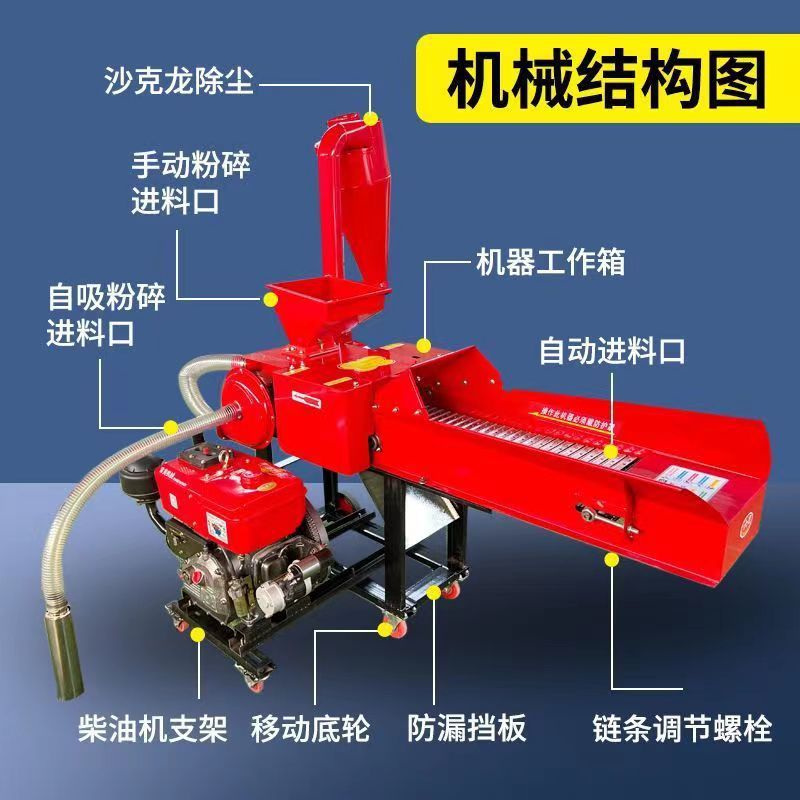 Máquina doméstica de cría de ganado y ovejas de hierba de alimentación diesel, máquina de molienda y molienda de alambre, máquina de molienda de hierba, otros