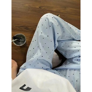 Blue Polka Dot Casual Pants for Women Summer Thin Large Size Fat High Waist Loose Draped Slim Wide Leg Pants Milk Pants