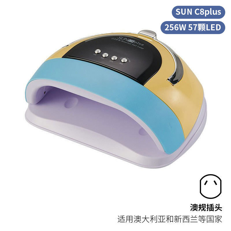 Lámpara de uñas de alta potencia de 256W con mango para principiantes, lámpara de curado de gel para esmalte de uñas, lámpara de fototerapia de secado rápido con colores deslumbrantes para uso transfronterizo.