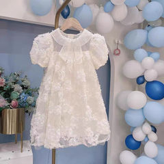 女童連衣裙夏裝2024新款洋氣公主裙兒童蕾絲花朵韓版小女孩裙子