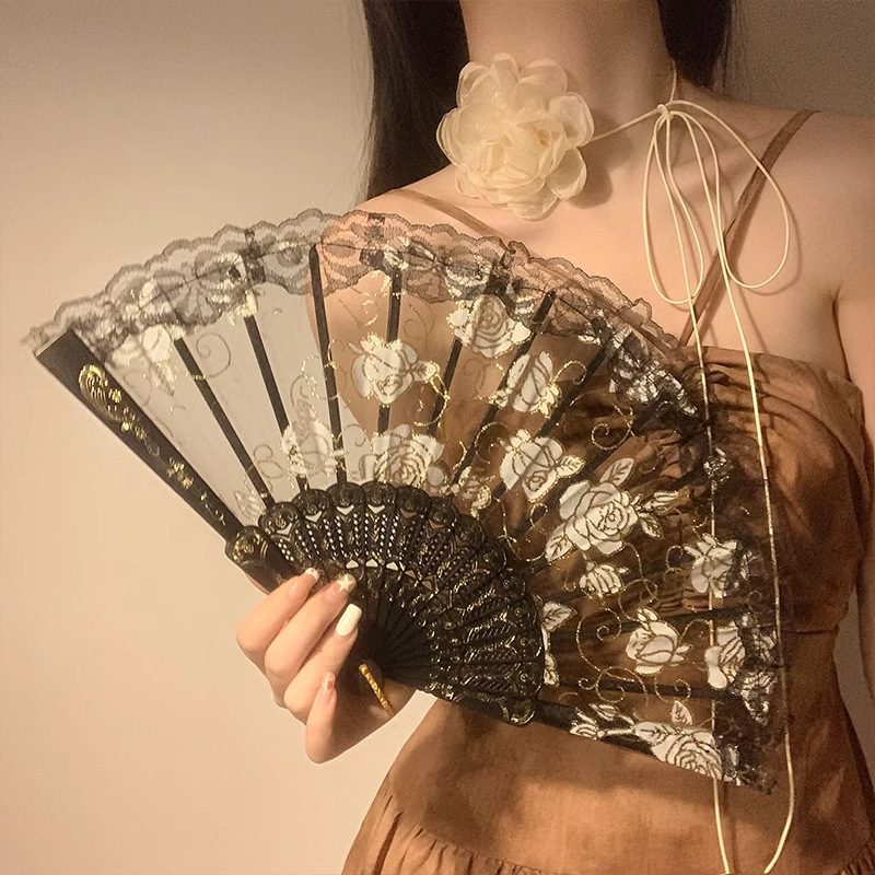新しいレトロなレースの中国扇子ダンス扇子写真撮影漢服チャイナドレス写真古代スタイルポーズインターネット有名人の小道具|undefined