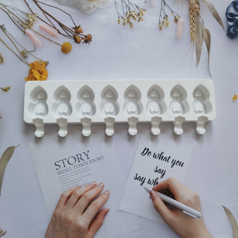 8 Lian Double Love 494 Helado Molde de silicona Paleta de helado Molde de helado Fabricación de rejilla de hielo Suministros para fiestas de verano