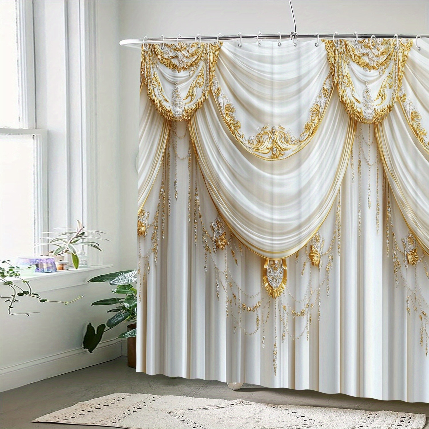 Cortina de baño con patrón de decoración hermosa 12 ganchos adecuados para el hogar de la habitación de hotel cortina lavable a máquina baño una pieza