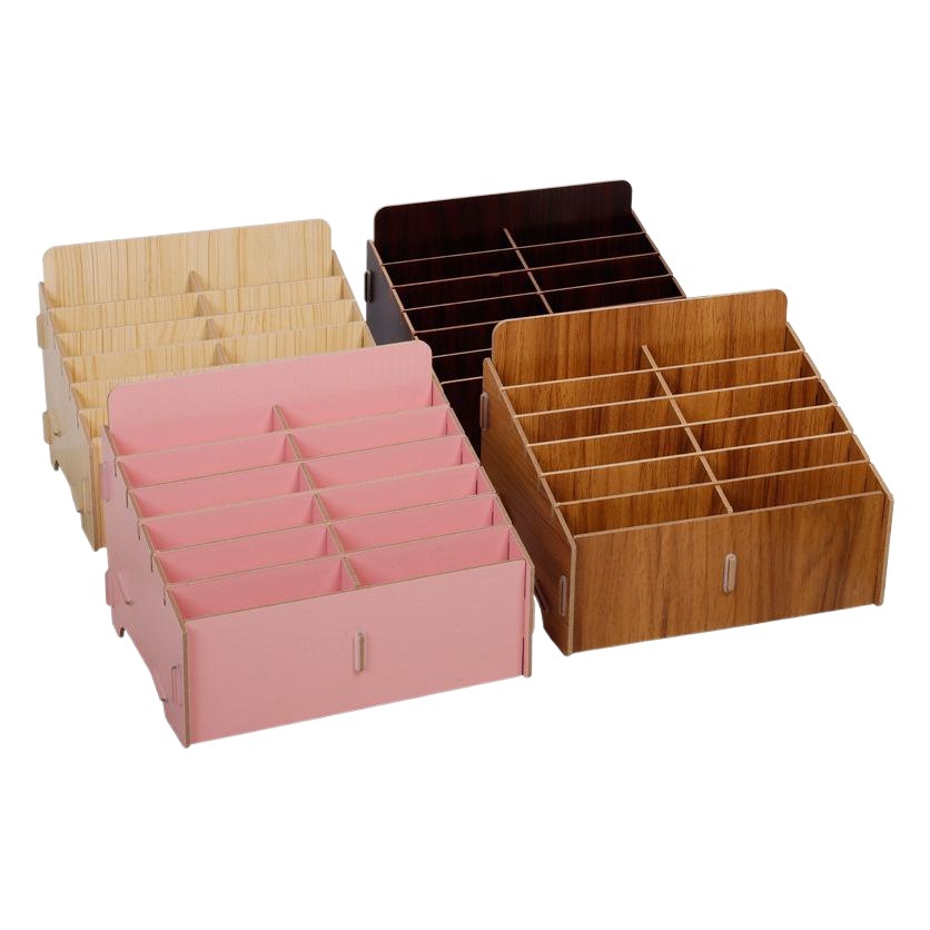 Caja de almacenamiento de teléfono móvil multi-rejilla de madera caja de organización de almacenamiento de escritorio caja de pista caja de almacenamiento de certificado caja de madera multifuncional