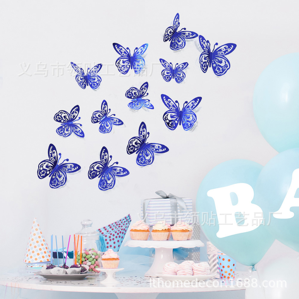 LTHD024 papel hueco mariposa tridimensional mariposa aniversario decoración decorativa decoración de fiesta de cumpleaños