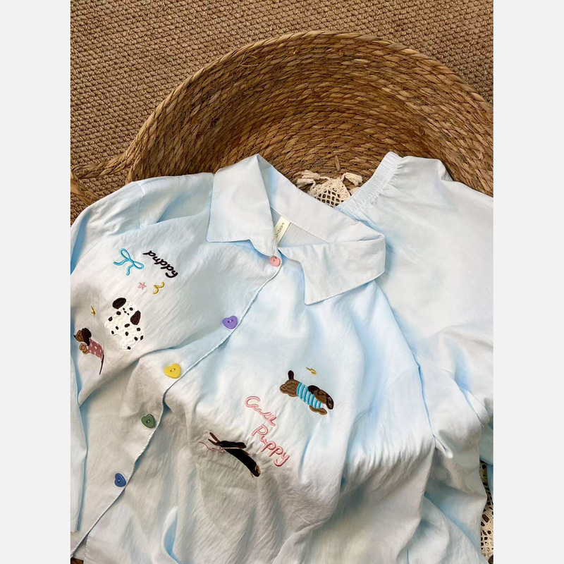 睡衣女款长袖长裤带胸垫春秋季2025年新款卡通可爱翻领家居服套装|undefined