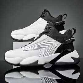 春季新款男士篮球鞋纯色时尚百搭户外运动鞋厚底休闲跑步鞋批发