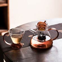 高硼硅玻璃彩色煮茶花茶壶创意家用绿色套装琥珀色咖啡壶泡茶壶