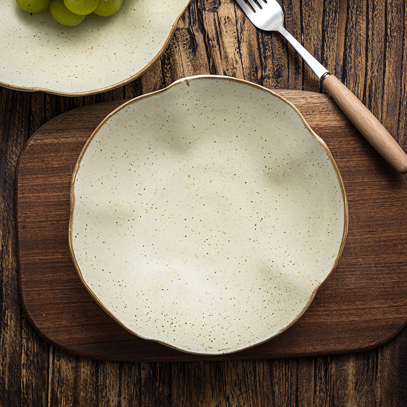 Cuenco hecho a mano de cerámica rugosa con forma de flor, cuenco de cerámica mate, cuenco para verduras, cuenco para ensalada, vajilla para el hogar, cuenco retro de cerámica rugosa mate