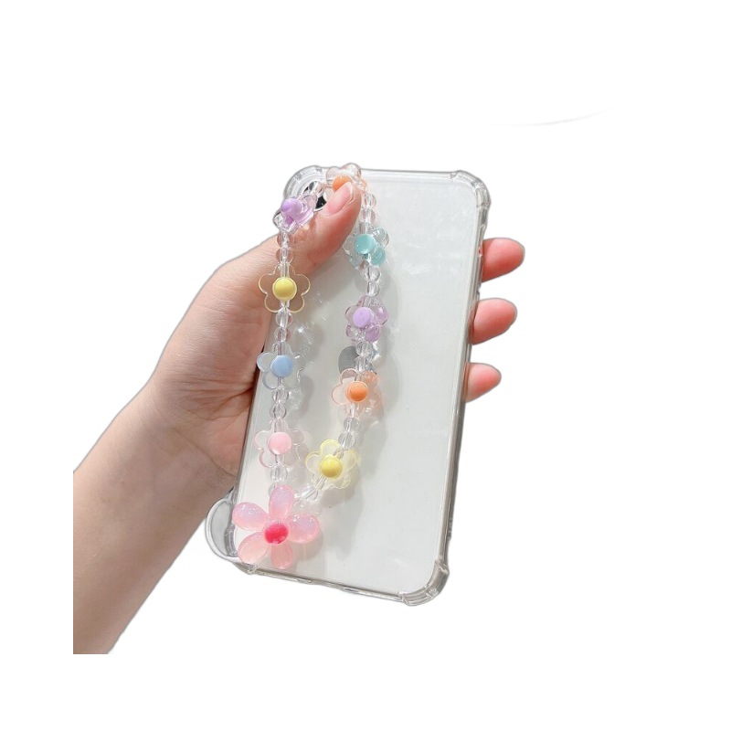 Cordón de teléfono móvil de punto de fábrica al por mayor flor pequeña cordón de cuentas cortas muñeca decoración de cuentas para teléfono móvil colgante mano