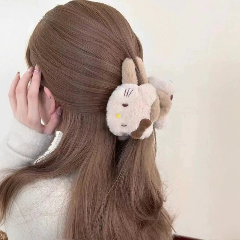 Плюшевый зажим для волос (Hello Kitty) двухсторонний Crab Pin, плюшевый зажим для волос, цвета фуксия или хаки